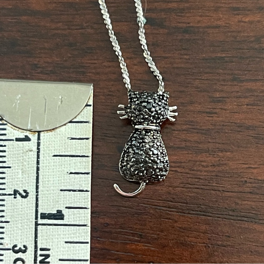 Black Diamond Solid Sterling Silver Cat Pendant &… - image 3